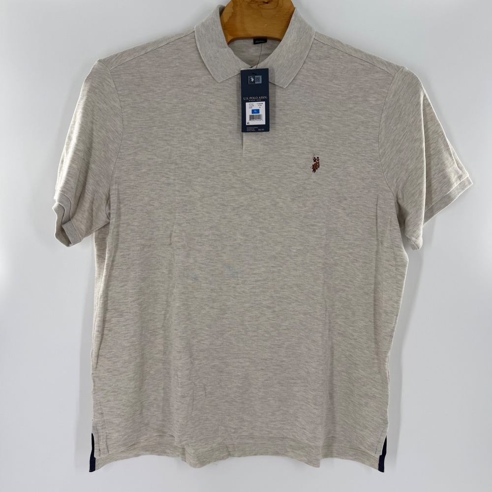 US Polo Assn Mens Short Sleeve Polo Shirt Oatmeal Heather Gray XL 11C92398